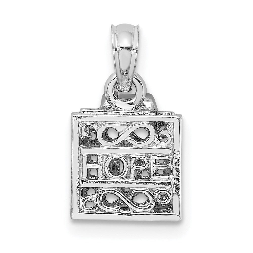 14K Weißgold 3D-Gebetsbox-Charm mit „Glaube" und „Hoffnung