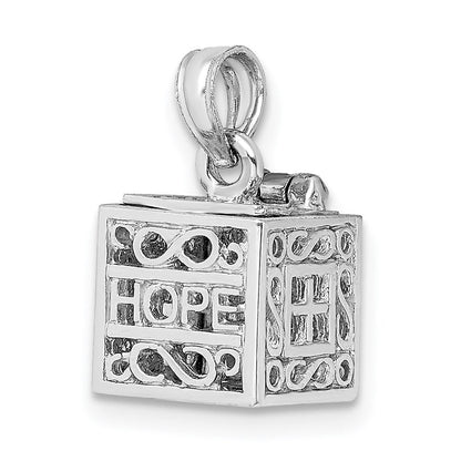 14K Weißgold 3D-Gebetsbox-Charm mit „Glaube" und „Hoffnung