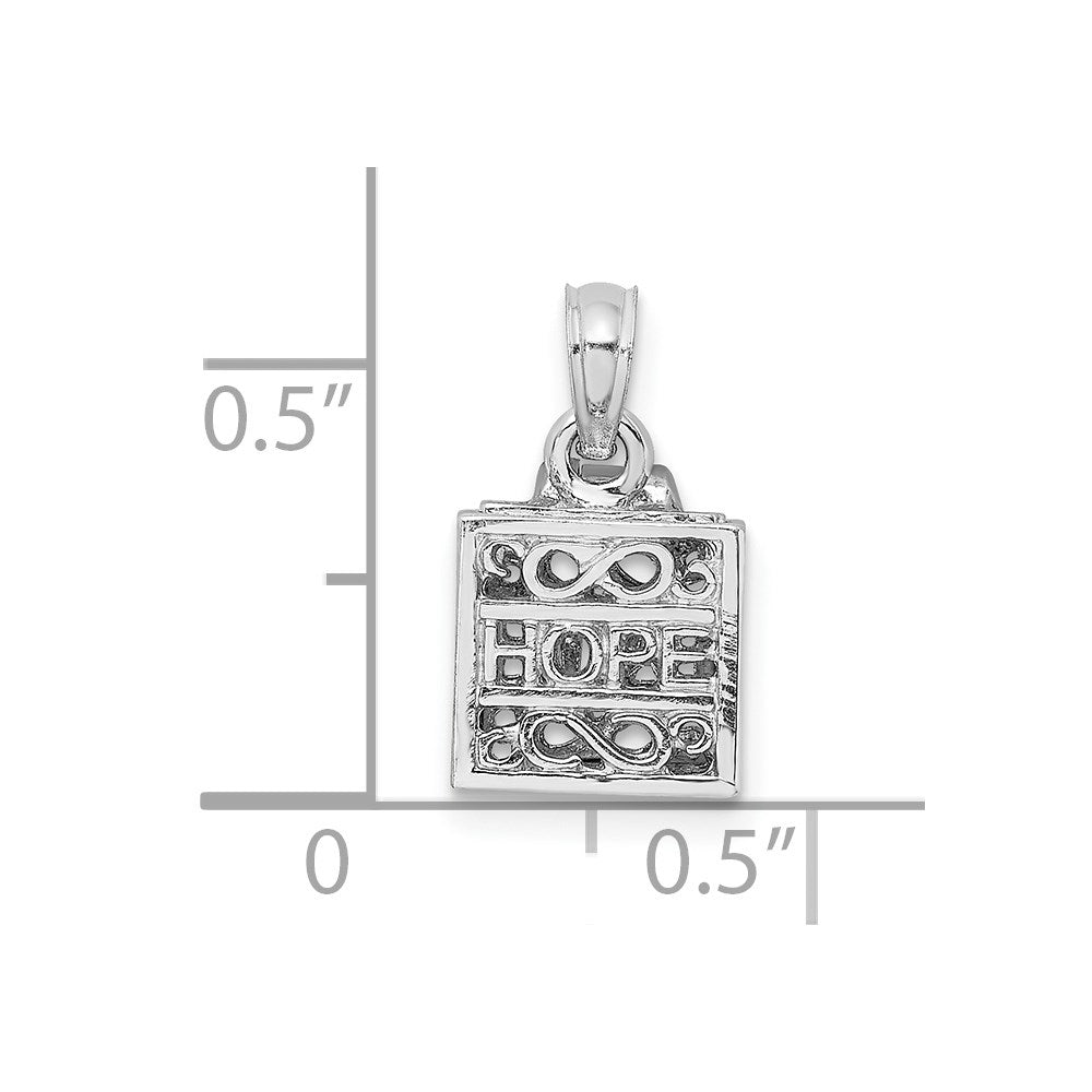 14K Weißgold 3D-Gebetsbox-Charm mit „Glaube" und „Hoffnung