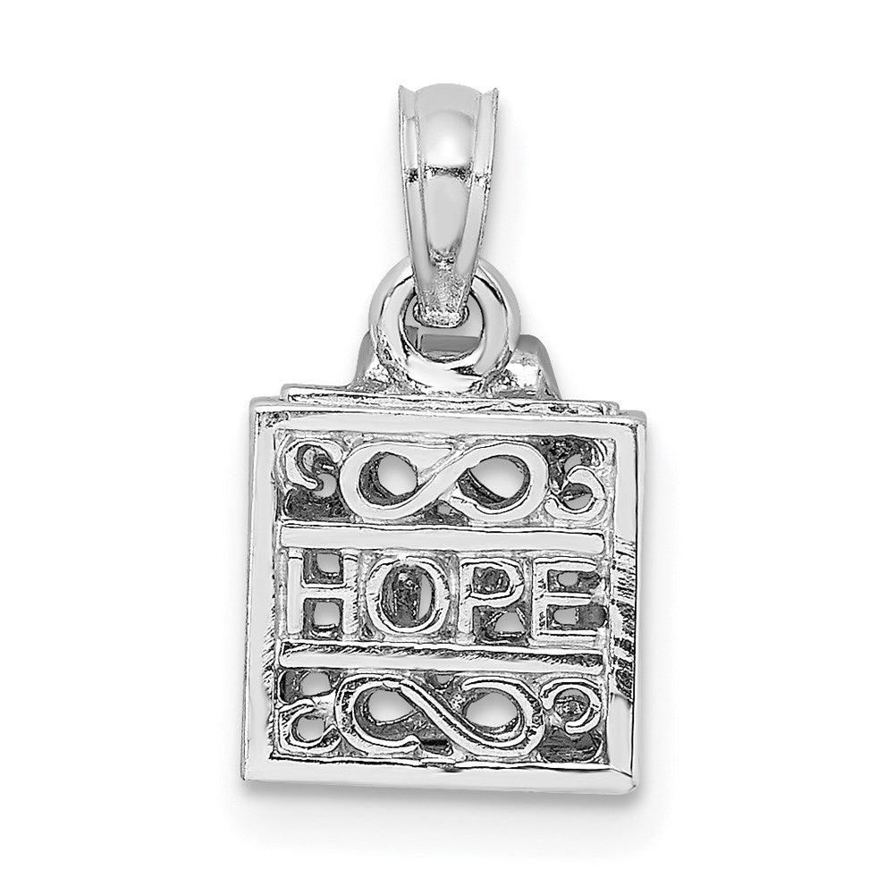 14K Weißgold 3D-Gebetsbox-Charm mit „Glaube" und „Hoffnung