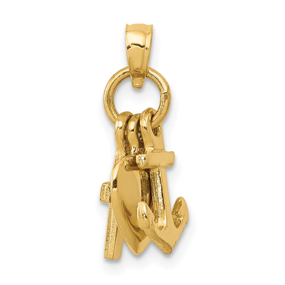14K Gelbgold 3D Glaube-Hoffnung-Liebe-Charm