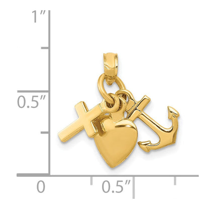 14K Gelbgold 3D Glaube-Hoffnung-Liebe-Charm