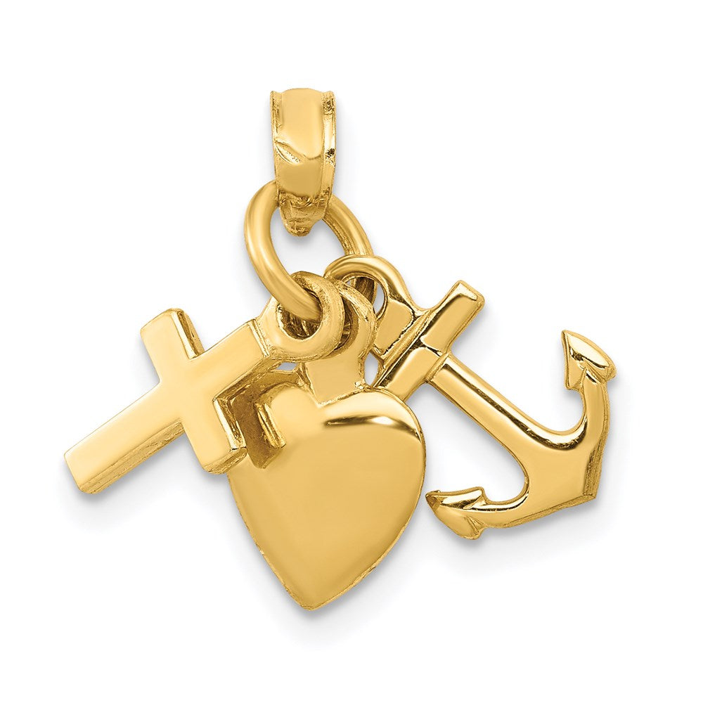 14K Gelbgold 3D Glaube-Hoffnung-Liebe-Charm