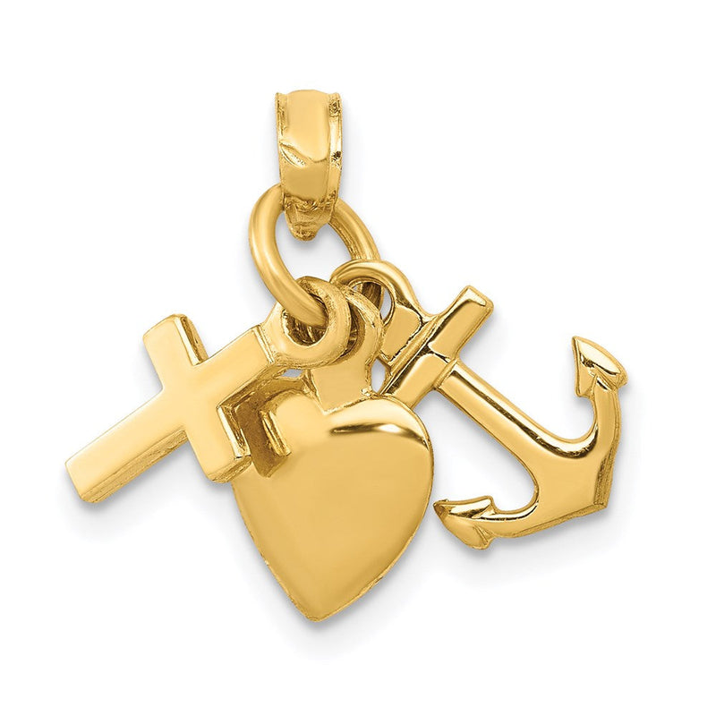 14K Gelbgold 3D Glaube-Hoffnung-Liebe-Charm