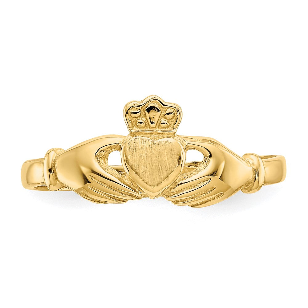 14K Gelbgold Claddagh-Ring, poliert und satiniert