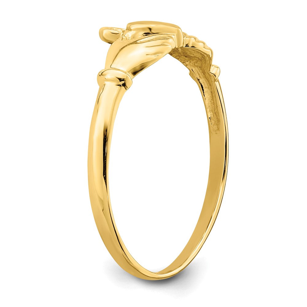 14K Gelbgold Claddagh-Ring, poliert und satiniert