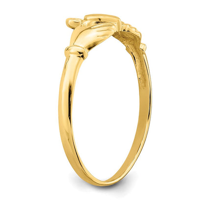 14K Gelbgold Claddagh-Ring, poliert und satiniert