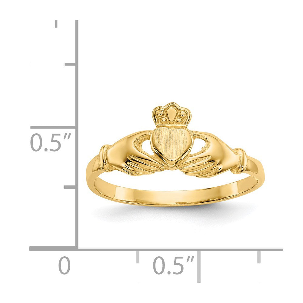 14K Gelbgold Claddagh-Ring, poliert und satiniert