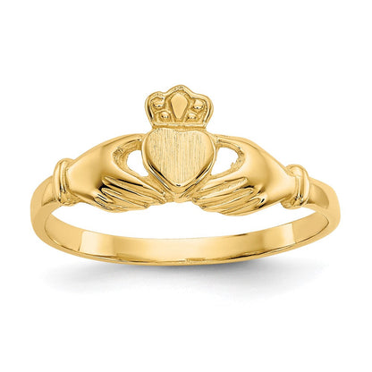 14K Gelbgold Claddagh-Ring, poliert und satiniert