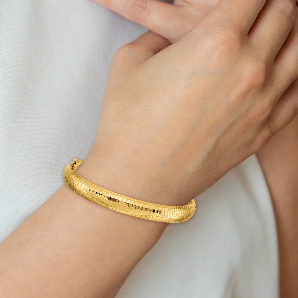 14K Gelbgold 5/16 Gehämmert Fantasie Klappbar Armreif Armband