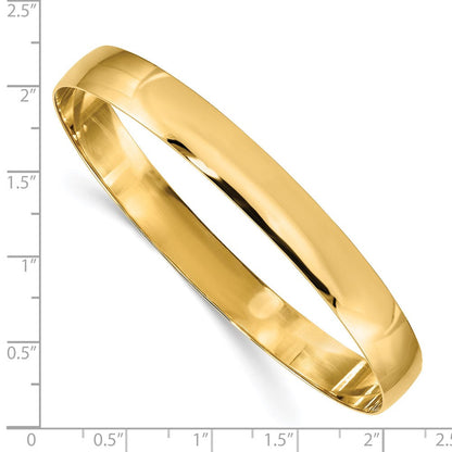 14K Gelbgold 8mm Massiv Poliert Halb-round Schieber-on Armreif