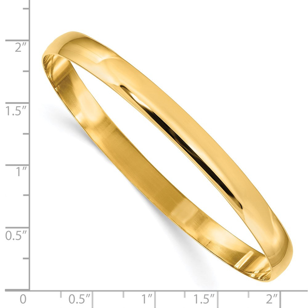 14K Gelbgold 6mm Massiv Poliert Halb-round Schieber-on Armreif