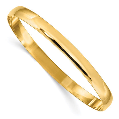 14K Gelbgold 6mm Massiv Poliert Halb-round Schieber-on Armreif
