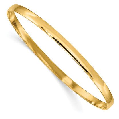 14K Gelbgold 4mm Massiv Poliert Halb-round Schieber-on Armreif