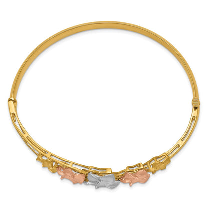14K Tricolor Gold Plumeria Klappbar Armreif