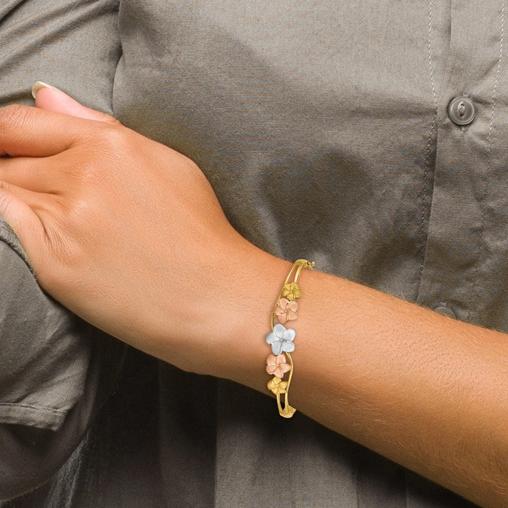 14K Tricolor Gold Plumeria Klappbar Armreif