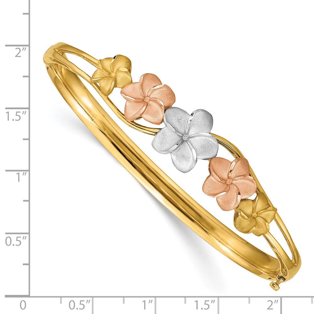 14K Tricolor Gold Plumeria Klappbar Armreif