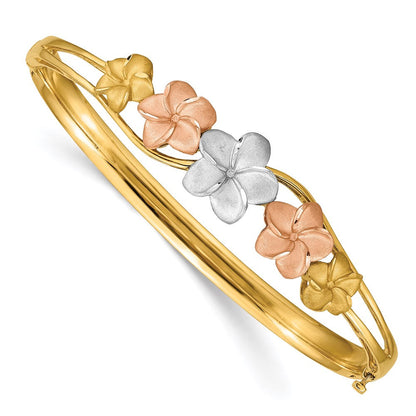 14K Tricolor Gold Plumeria Klappbar Armreif