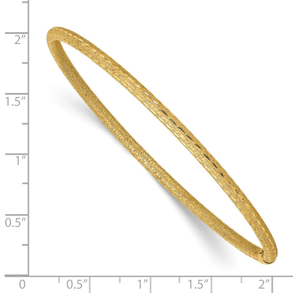 14K Gelbgold 3mm Satiniert Finish Diamon-cut Röhre Schieber-on Armreif