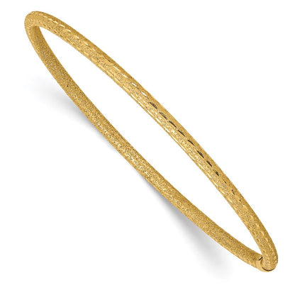 14K Gelbgold 3mm Satiniert Finish Diamon-cut Röhre Schieber-on Armreif