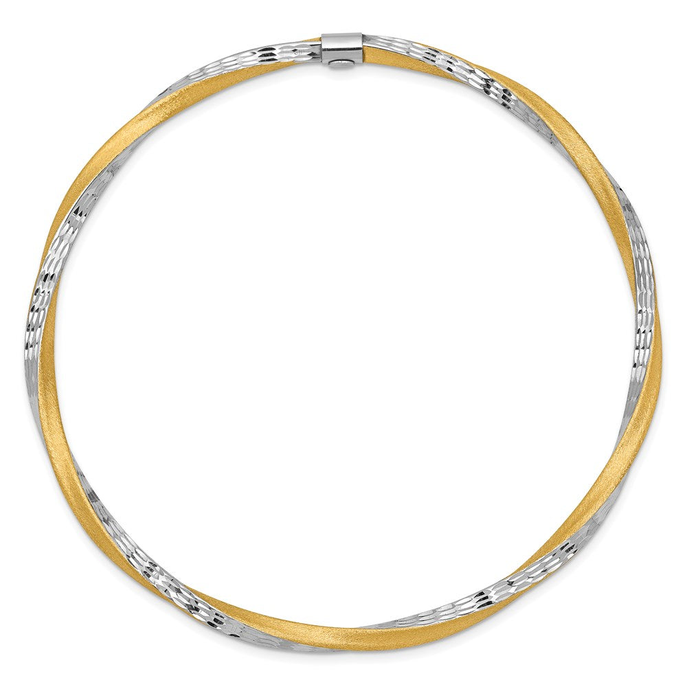 14K Gelb & Rhodium Gold und Weiß Rhodium 3mm Satiniert Diamantiert Gedreht Schieber-on Armreif