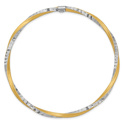 14K Gelb & Rhodium Gold und Weiß Rhodium 3mm Satiniert Diamantiert Gedreht Schieber-on Armreif
