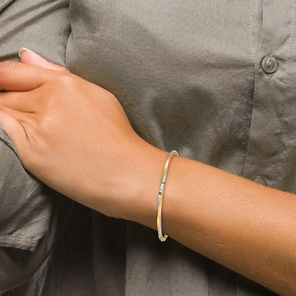 14K Gelb & Rhodium Gold und Weiß Rhodium 3mm Satiniert Diamantiert Gedreht Schieber-on Armreif