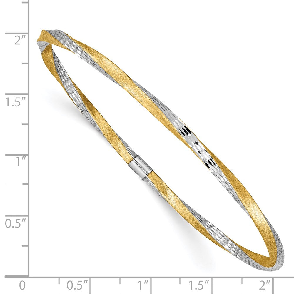 14K Gelb & Rhodium Gold und Weiß Rhodium 3mm Satiniert Diamantiert Gedreht Schieber-on Armreif
