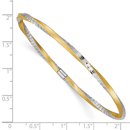 14K Gelb & Rhodium Gold und Weiß Rhodium 3mm Satiniert Diamantiert Gedreht Schieber-on Armreif