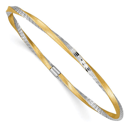14K Gelb & Rhodium Gold und Weiß Rhodium 3mm Satiniert Diamantiert Gedreht Schieber-on Armreif