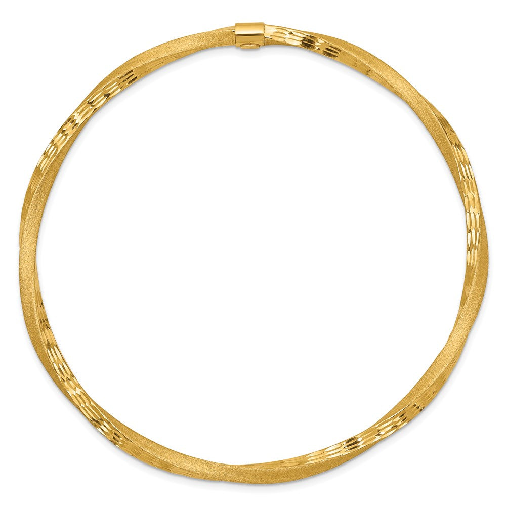 14K Gelbgold 3mm Satiniert Finish Diamantiert Gedreht Schieber-on Armreif