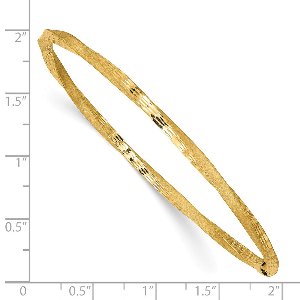 14K Gelbgold 3mm Satiniert Finish Diamantiert Gedreht Schieber-on Armreif