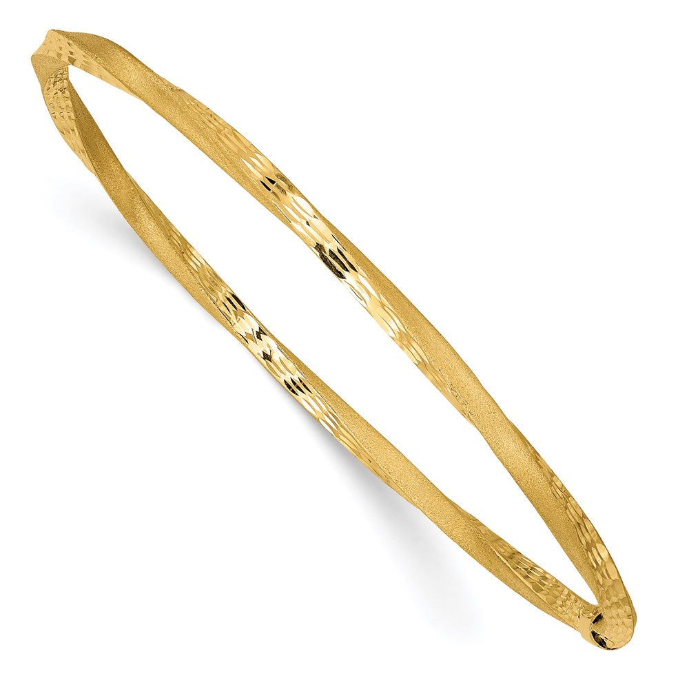 14K Gelbgold 3mm Satiniert Finish Diamantiert Gedreht Schieber-on Armreif