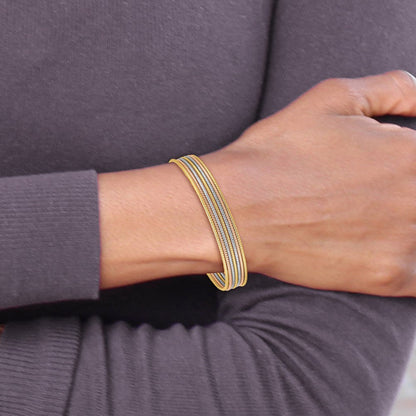 14K Tricolor Gold mit Hängend Herz Tricolor Gold Set Of 7 Strukturiert Schieber-on Bangles