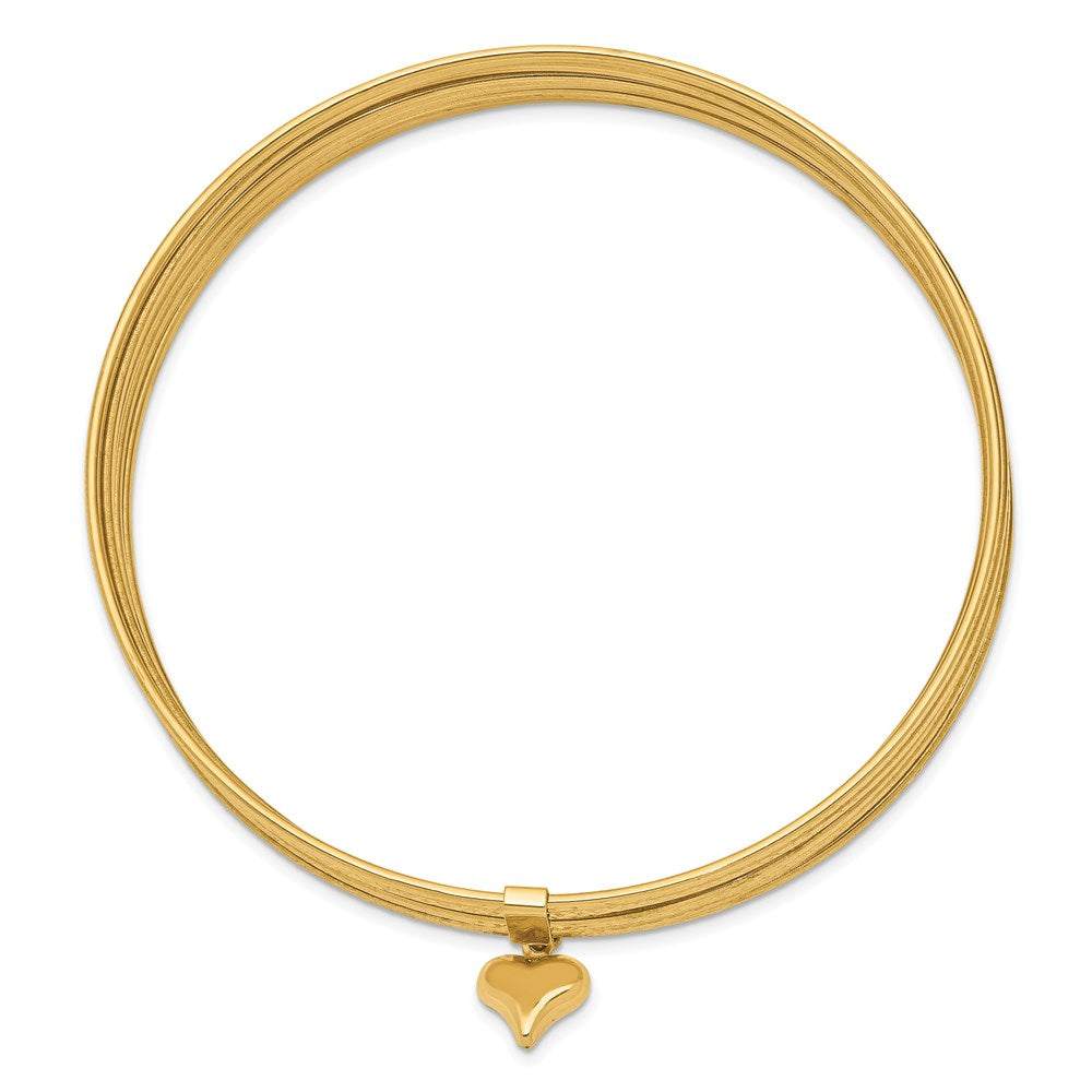 14K Gelbgold mit Hängend Herz Set Of 7 Schieber-on Strukturiert Bangles 8"