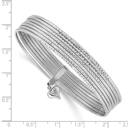 14K Weißgold Wg mit Hängend Herz Strukturiert Set Of 7 Schieber-on Bangles