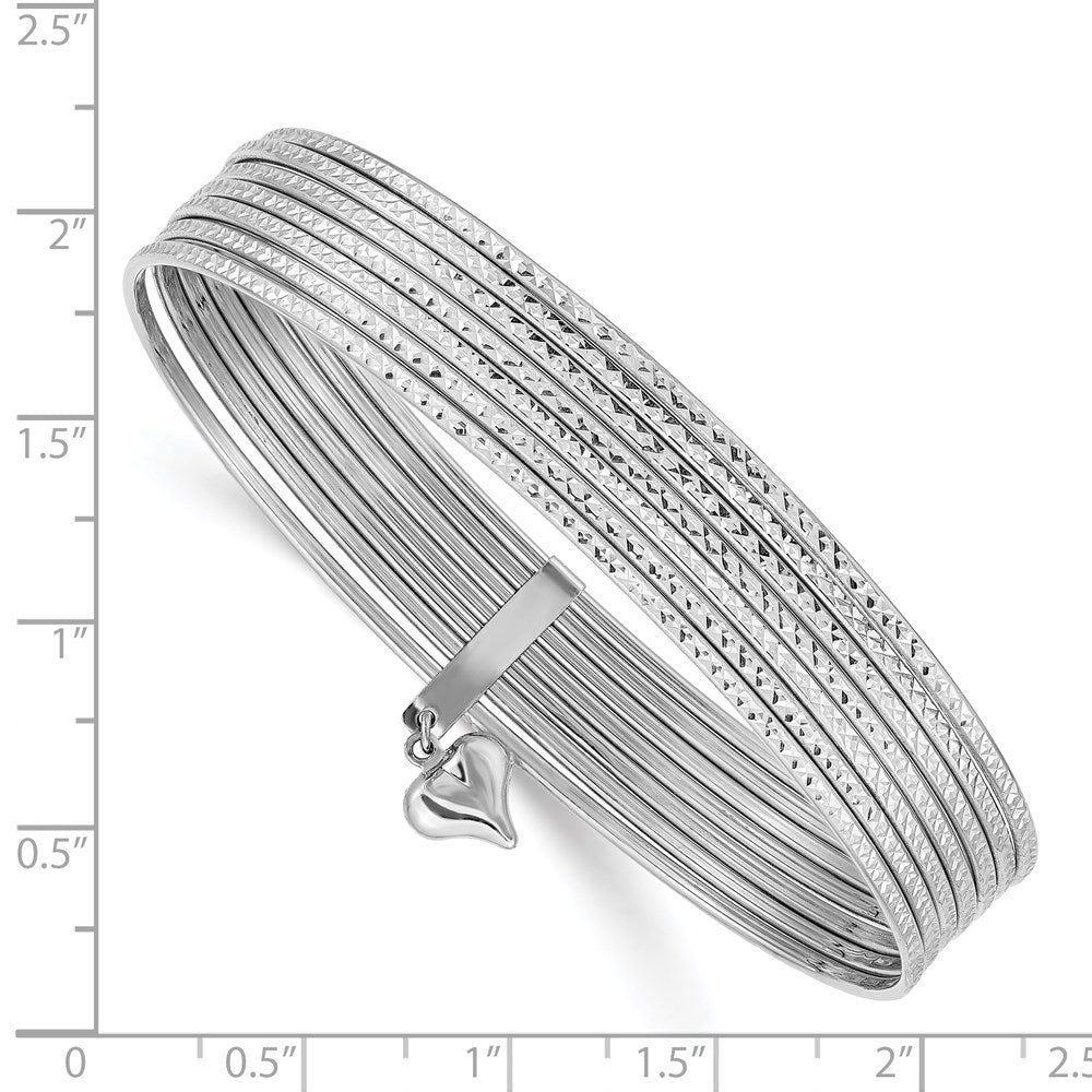 14K Weißgold Wg Oversized mit Hängend Herz Strukturiert Set Of 7 Schieber-on Bangles