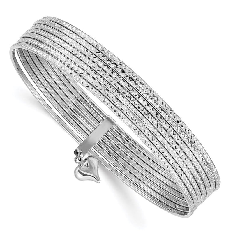 14K Weißgold Wg mit Hängend Herz Strukturiert Set Of 7 Schieber-on Bangles