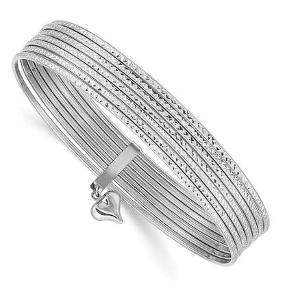 14K Weißgold Wg Oversized mit Hängend Herz Strukturiert Set Of 7 Schieber-on Bangles