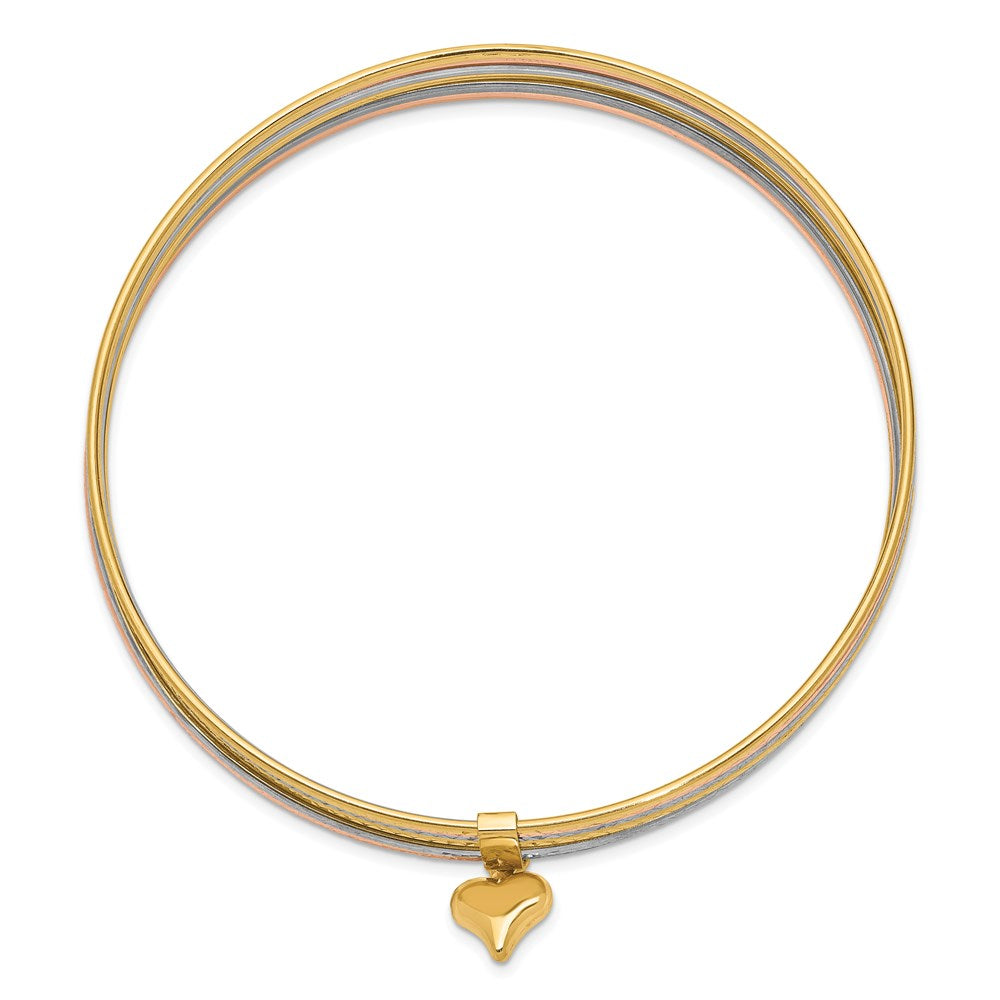 14K Tricolor Gold mit Hängend Herz Tricolor Gold Oversized Set Of 7 Strukturiert Schieber-on Bangles
