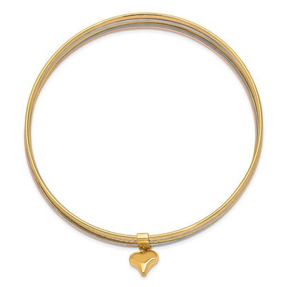 14K Tricolor Gold mit Hängend Herz Tricolor Gold Oversized Set Of 7 Strukturiert Schieber-on Bangles
