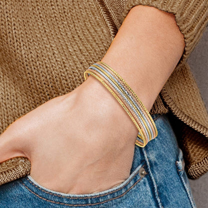 14K Tricolor Gold mit Hängend Herz Tricolor Gold Oversized Set Of 7 Strukturiert Schieber-on Bangles