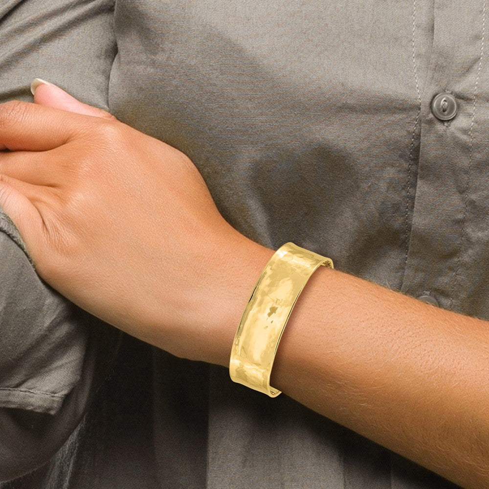 14K Gelbgold 19mm Gehämmert Poliert Manschette Armreif