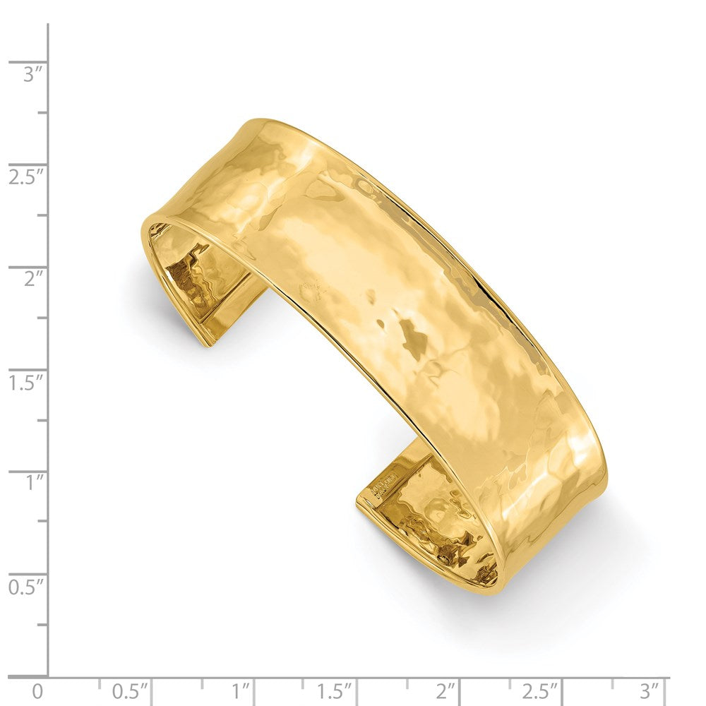 14K Gelbgold 19mm Gehämmert Poliert Manschette Armreif