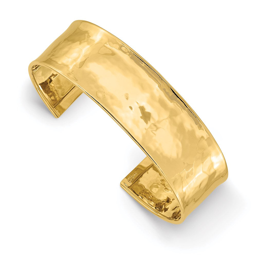 14K Gelbgold 19mm Gehämmert Poliert Manschette Armreif