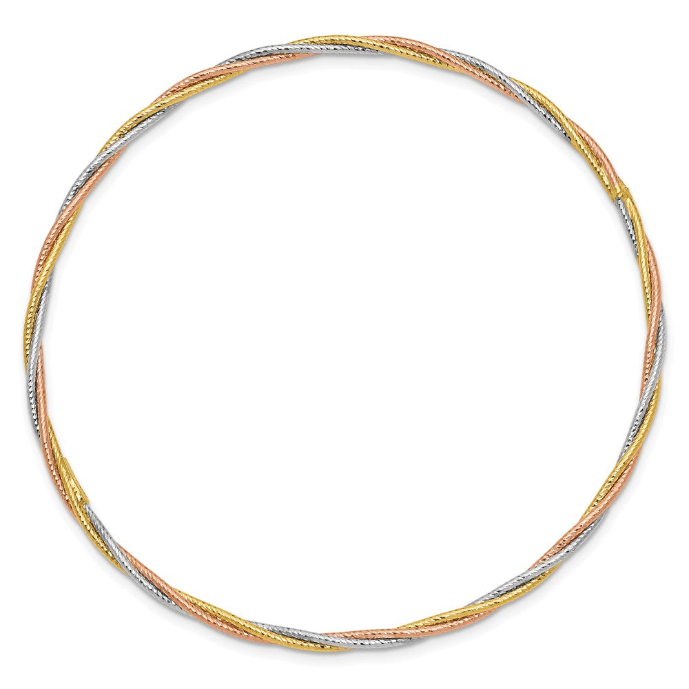 14K Tricolor Gold Diamantiert Gedreht Schieber-on Armreif