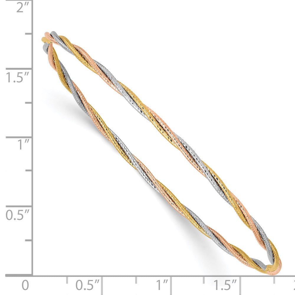 14K Tricolor Gold Diamantiert Gedreht Schieber-on Armreif