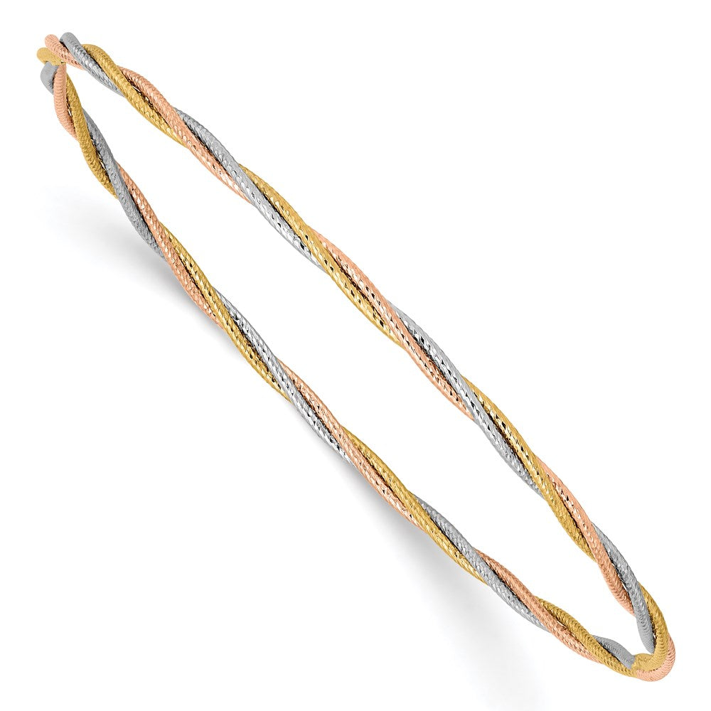 14K Tricolor Gold Diamantiert Gedreht Schieber-on Armreif