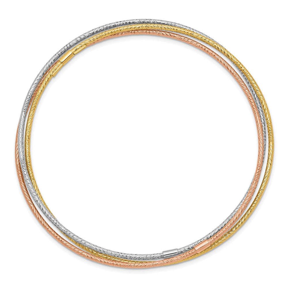 14K Tricolor Gold Diamantiert 3 Intertwined Schieber-on Bangles
