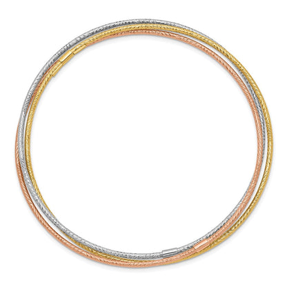 14K Tricolor Gold Diamantiert 3 Intertwined Schieber-on Bangles